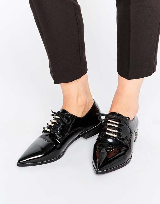 Black pointed lace up hot sale flats