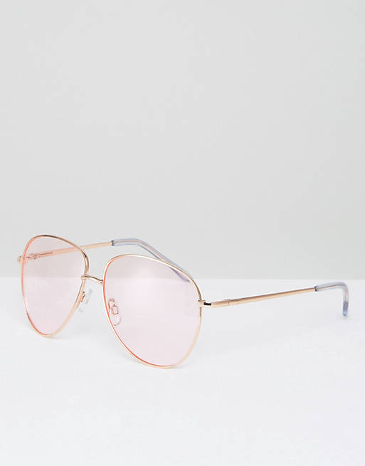 ASOS Metal Aviator Sunglasses in Rose Gold with Pink Colored Lens