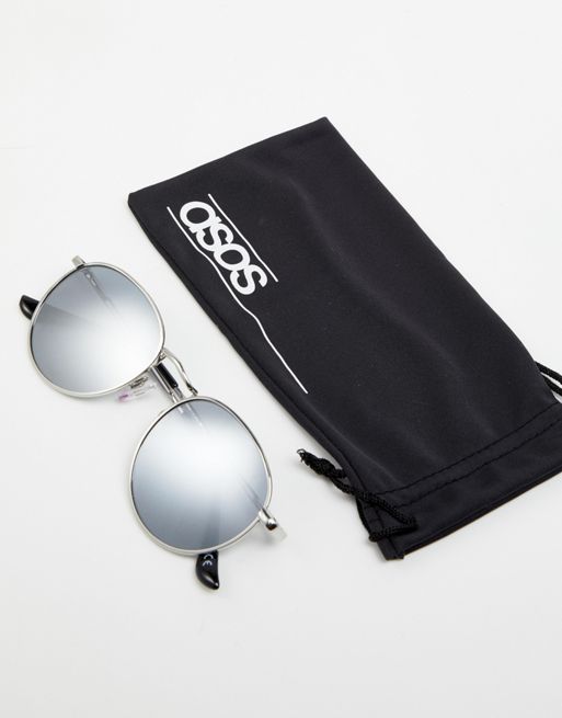 ASOS Metal Round Sunglasses In Silver With Mirror Lens