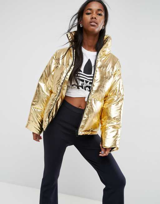 Metallic puffer hot sale jackets