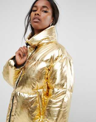 long metallic puffer coat