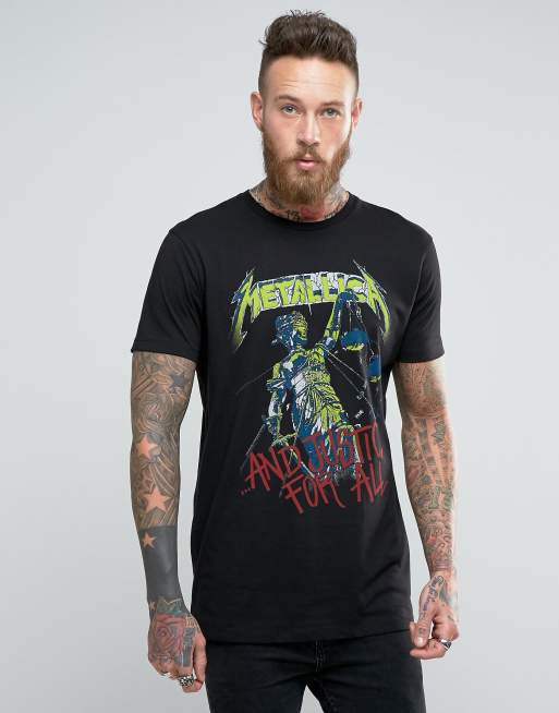 ASOS Metallica Longline Band T-Shirt With Justice For Faded Print | ASOS