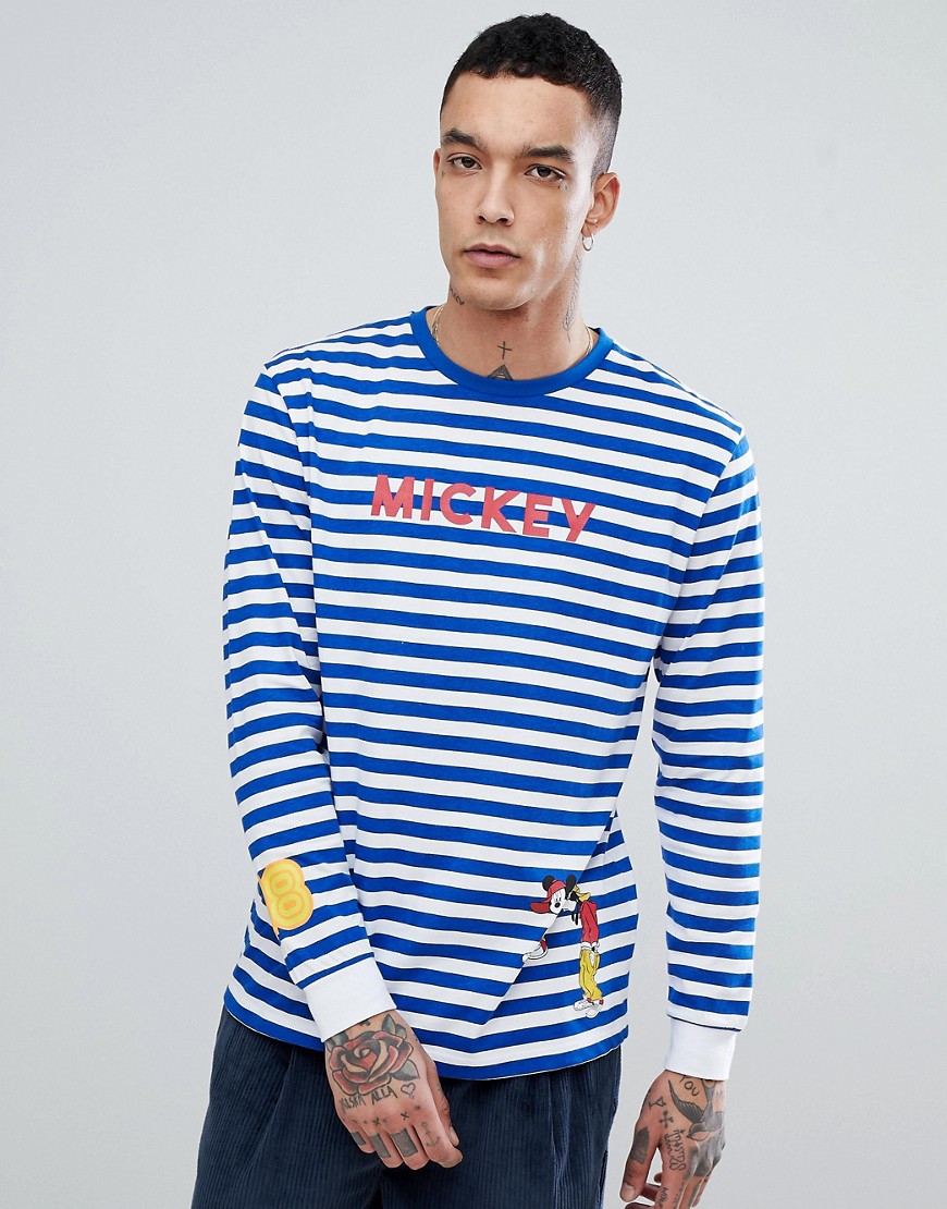 ASOS Mickey Stripe Relaxed Long Sleeve T-Shirt With Cuff And Hem Print-Multi