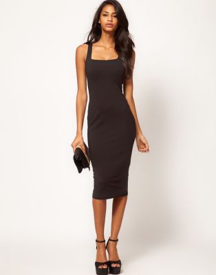 black bodycon dress square neck