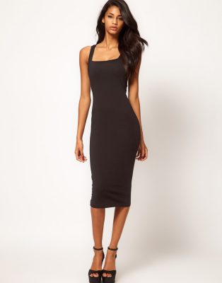 black bodycon square neck dress