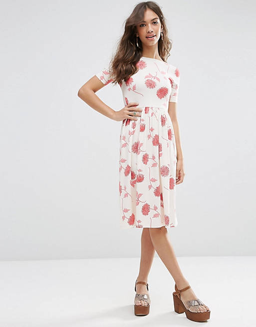 ASOS Midi Dress In Floral Print With Short Sleeve | ASOS