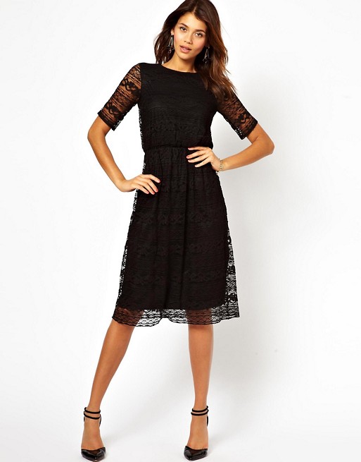 ASOS | ASOS Midi Dress In Lace With Wrap Back