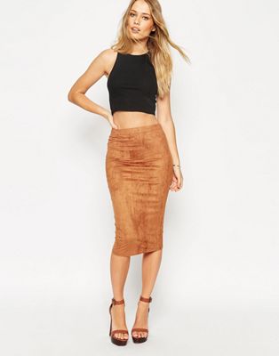 suede midi pencil skirt