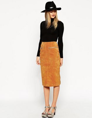 suede midi pencil skirt