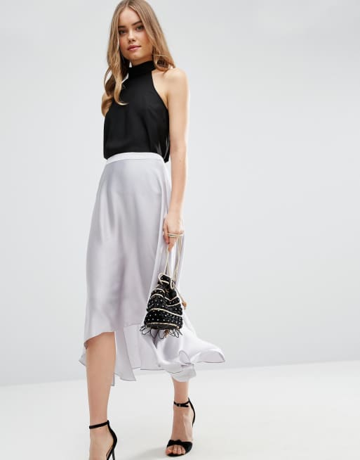 Asos midi skirt clearance in satin with splices