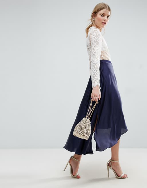 Asos midi skirt 2025 in satin with splices