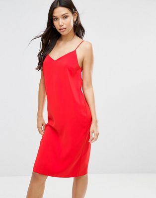 red midi slip dress