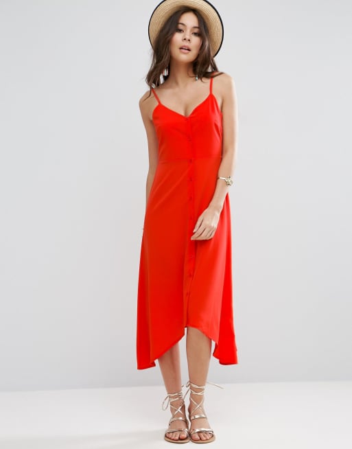 ASOS – Midi-Sommerkleid mit Knopfleiste und nach hinten abfallendem Saum