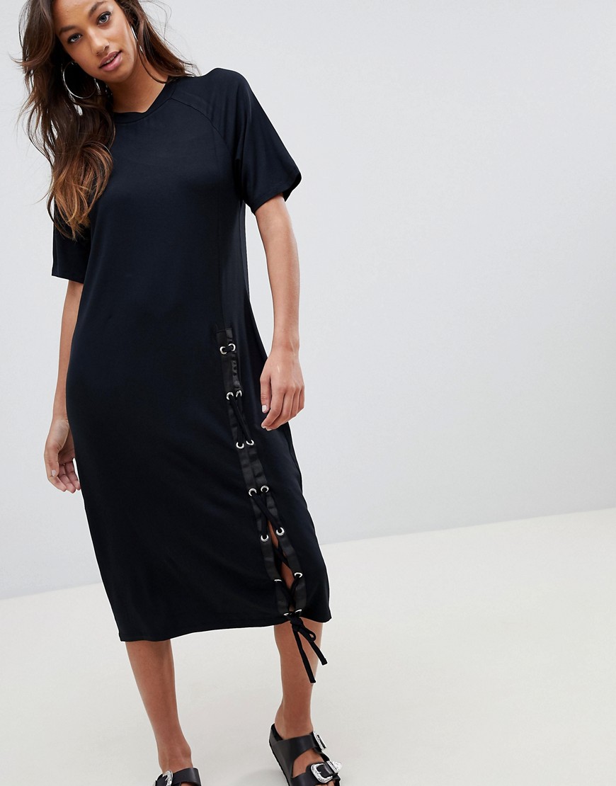 ASOS Midi T-Shirt Dress With Lace Up-Black