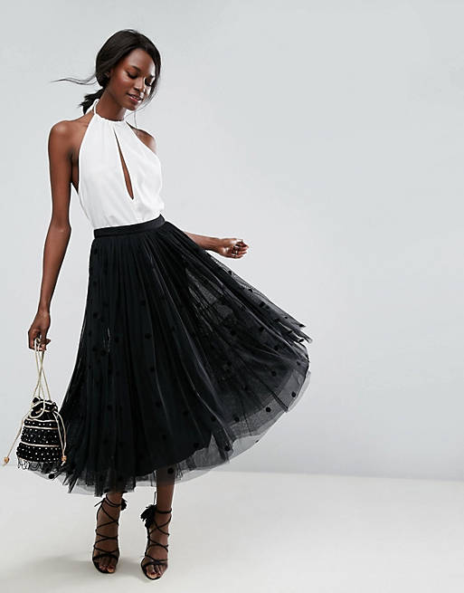 ASOS Midi Tulle Prom Skirt with Flocked Polka Dots