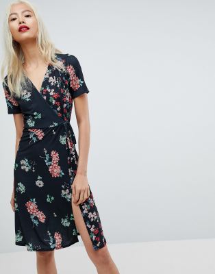 floral print midi wrap dress