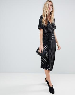 ASOS Midi Wrap Dress in Mixed Polka Dot 