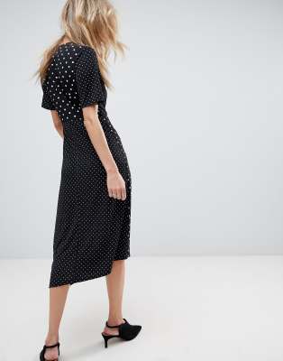 polka dot midi wrap dress