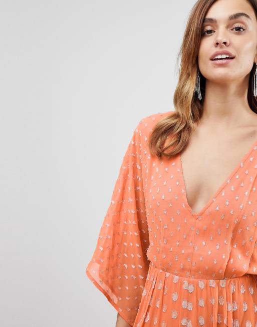 ASOS midiklänning med näsduks-fåll, glittriga prickar och breda ärmar, 3 av 4