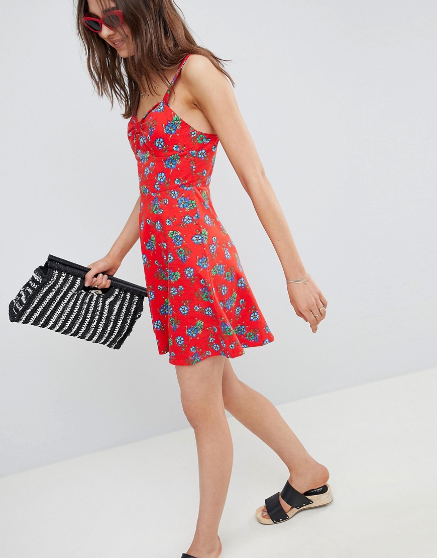 Asos Design - Asos mini cotton sundress with cups in floral print-multi