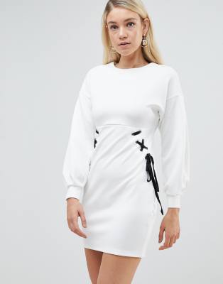 ASOS Mini Dress with Lace Up Detail and Balloon Sleeves