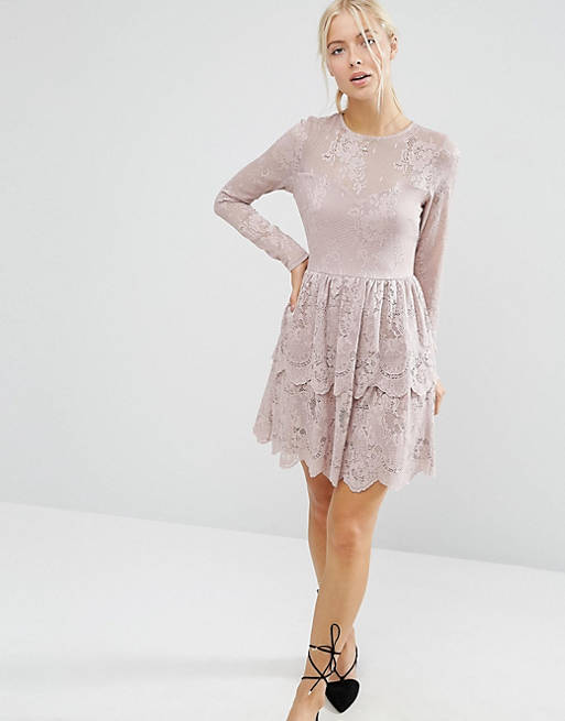 ASOS Mini Skater Dress with Lace Tiered Hem
