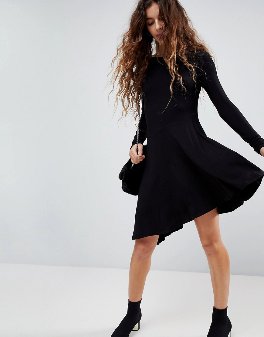ASOS Mini Swing Dress with Asymmetric Hem-Black