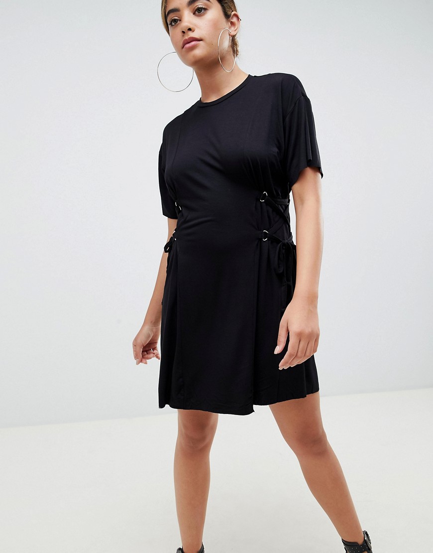 ASOS Mini T-Shirt Dress With Corset Detail-Black