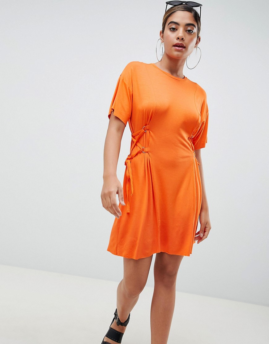 ASOS Mini T-Shirt Dress With Corset Detail-Orange