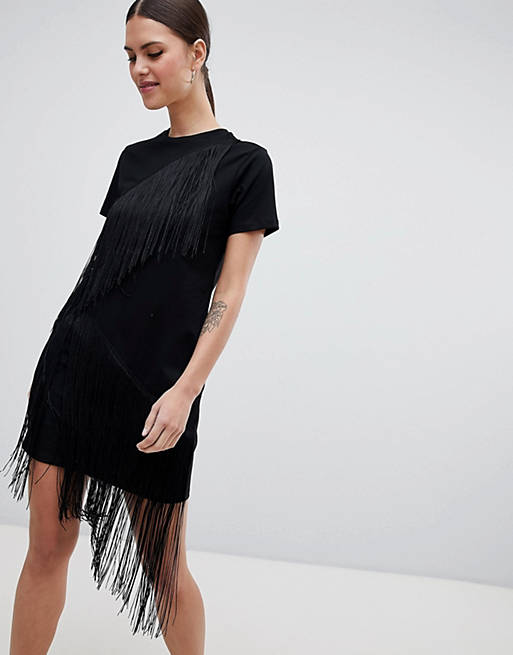 ASOS Mini T-Shirt Dress With Fringe Detail