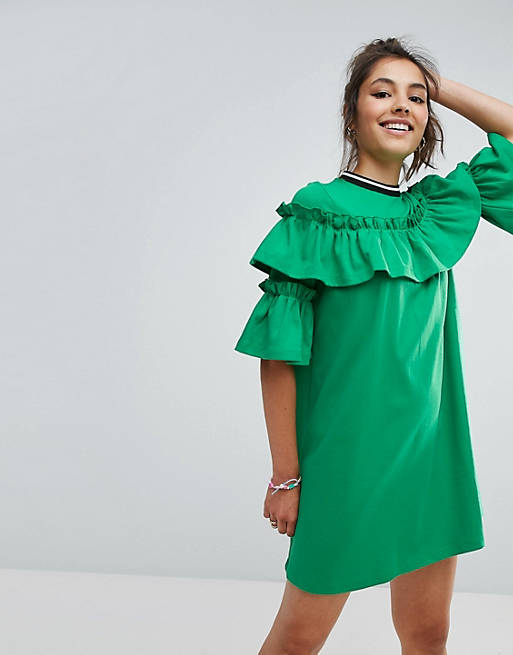 ASOS Mini Tea Dress In Sweat With Frill and Sports Tipping