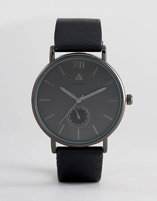ASOS Minimal Watch In Black And Gunmetal With Sub Dial
