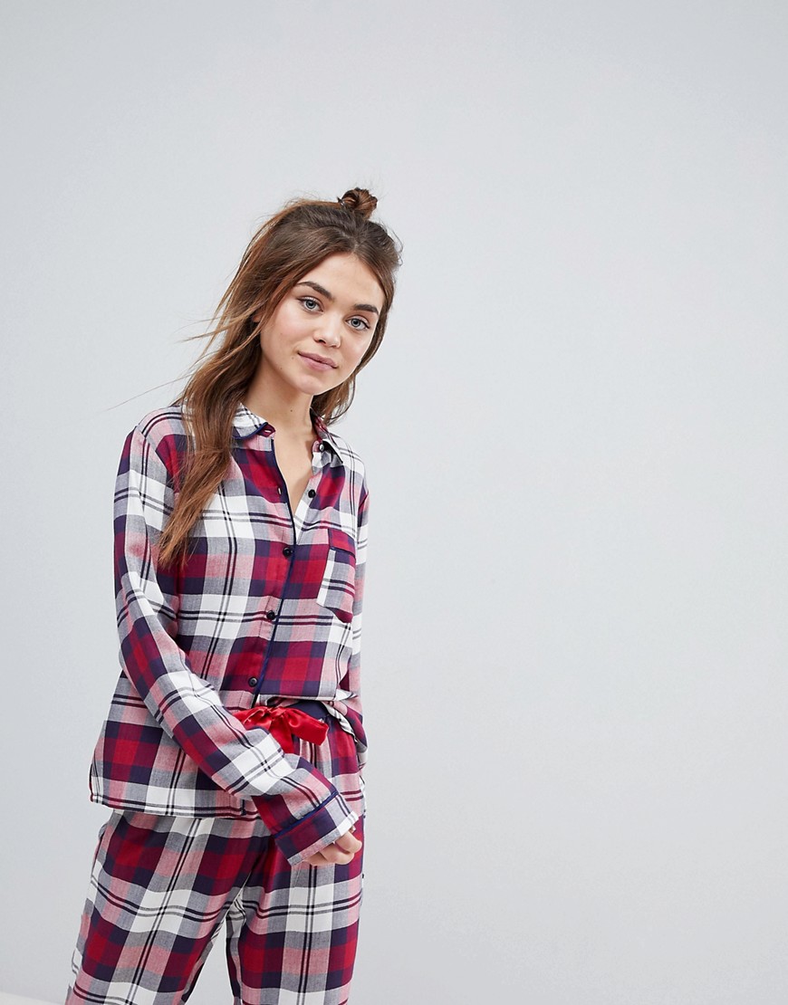 ASOS Mix & Match Check Embroidered Pajama Shirt-Multi