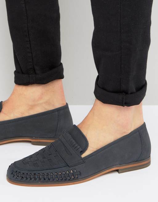 ASOS - Mocassini blu navy in camoscio intrecciato con nappe