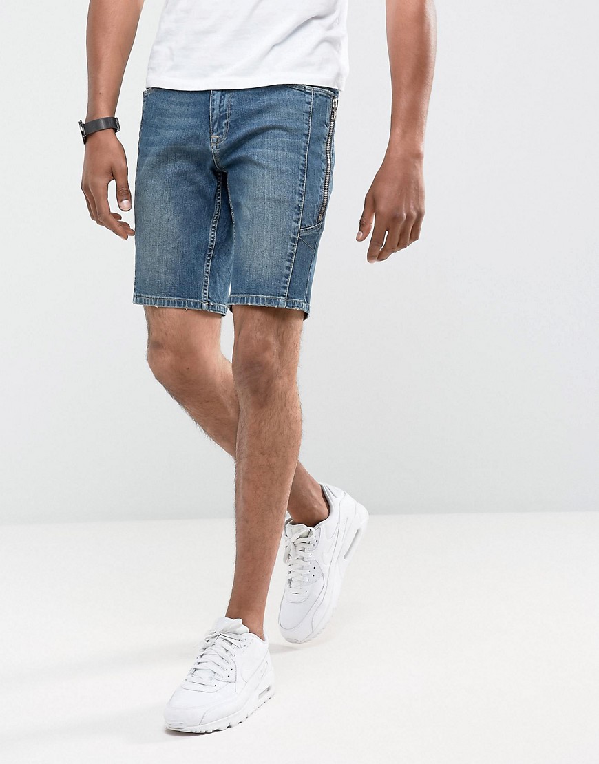 ASOS – Mörkblå jeansshorts med extra smal passform och dragkedjedetalj