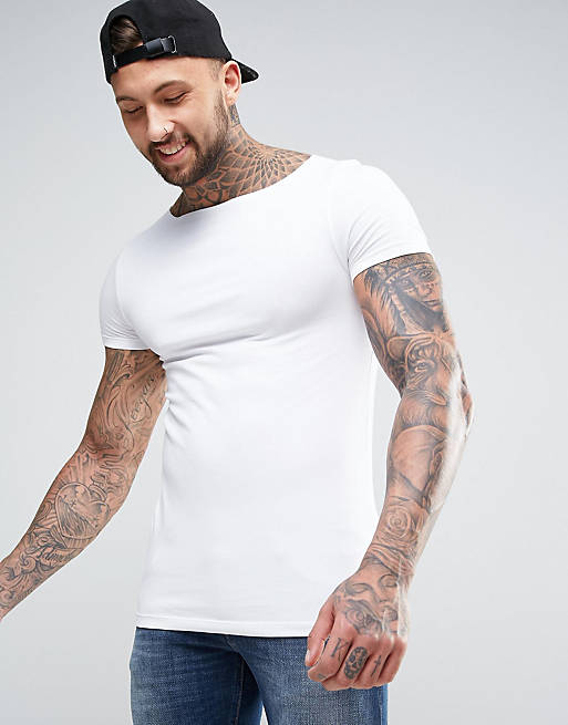 ASOS Muscle Boat Neck T-Shirt In White | ASOS