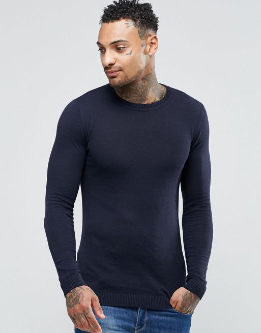 ASOS | ASOS Muscle Fit Cotton Jumper In Navy