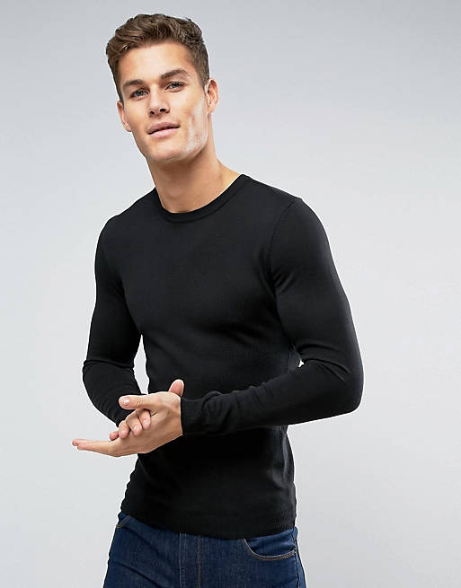 ASOS Muscle Fit Cotton Sweater in Black | ASOS