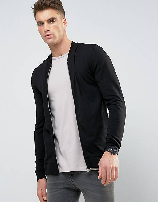 ASOS Muscle Fit Jersey Bomber Jacket In Black | ASOS