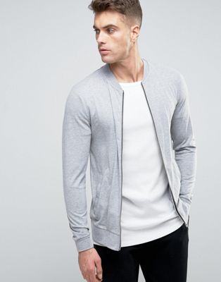 ASOS Muscle Fit Jersey Bomber Jacket In Grey Marl | ASOS