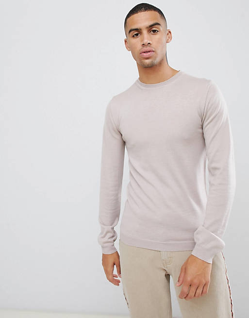 ASOS Muscle Fit Merino Wool Sweater In Oatmeal | ASOS