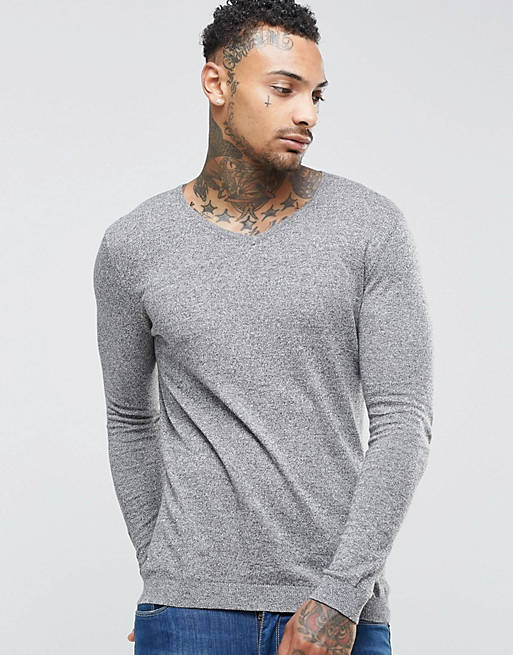 ASOS Muscle Fit Neck Sweater Light Gray Cotton |