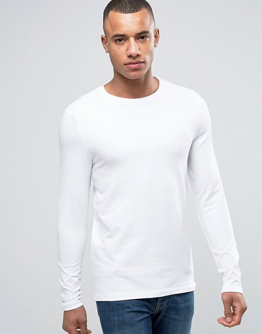 ASOS DESIGN | ASOS Muscle Long Sleeve T-Shirt With Crew Neck In White