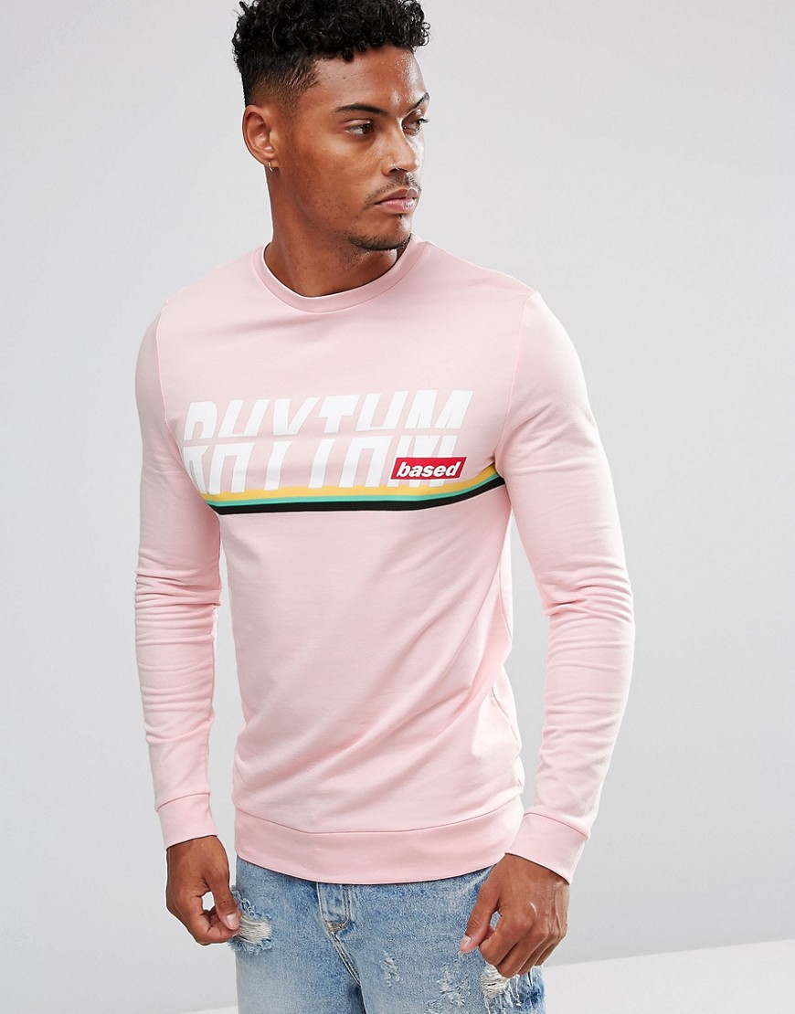 ASOS – Muscle sweatshirt med text och randigt mönster-Rosa