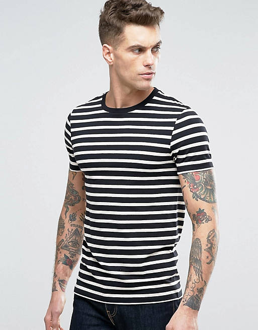 ASOS Muscle T-Shirt With Black And Ecru Stripes