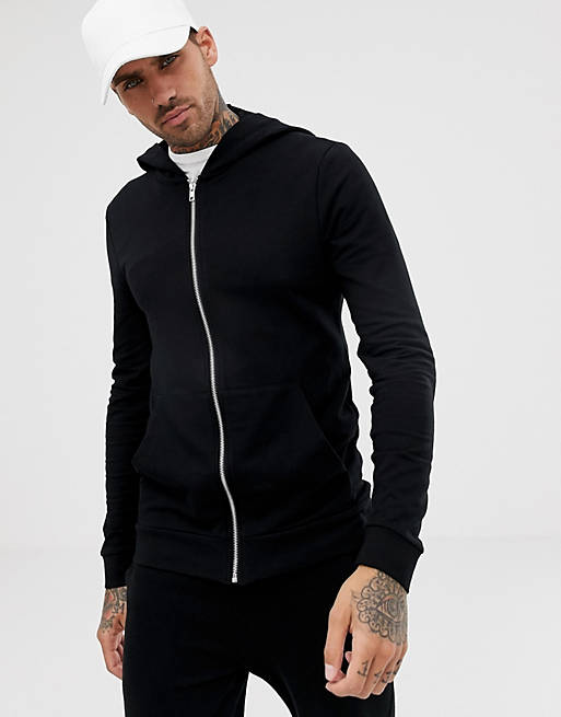 ASOS Muscle zip up hoodie In Black | ASOS