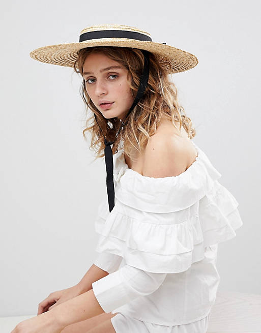 ASOS Natural Straw Flat Boater Hat