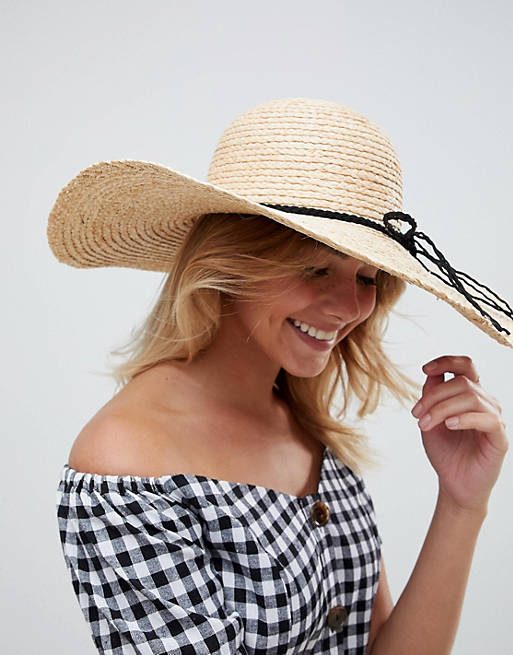 ASOS Natural Straw Floppy Hat with Braid Band and Size Adjuster
