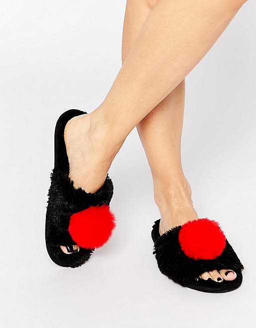 ASOS NO YOU DIDN'T Pom Slippers