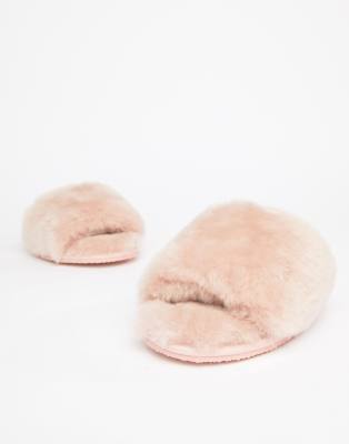 asos design nola premium sheepskin slippers in beige